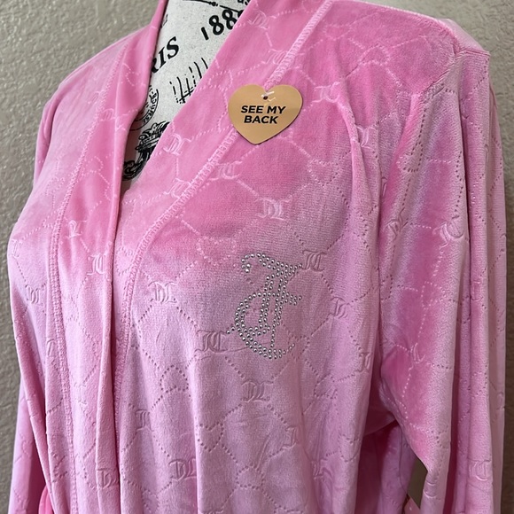 Juicy Couture Sleepwear Collection Loungewear Luxe Velour Rhinestone Robe - Picture 4 of 4